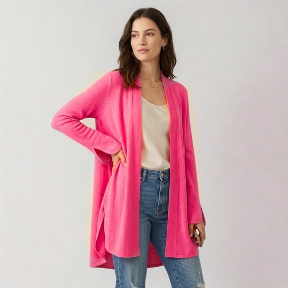Claudia Nichole Sweaters - CLAUDIA NICHOLE Cashmere Barbie Pink Open Front Cardigan